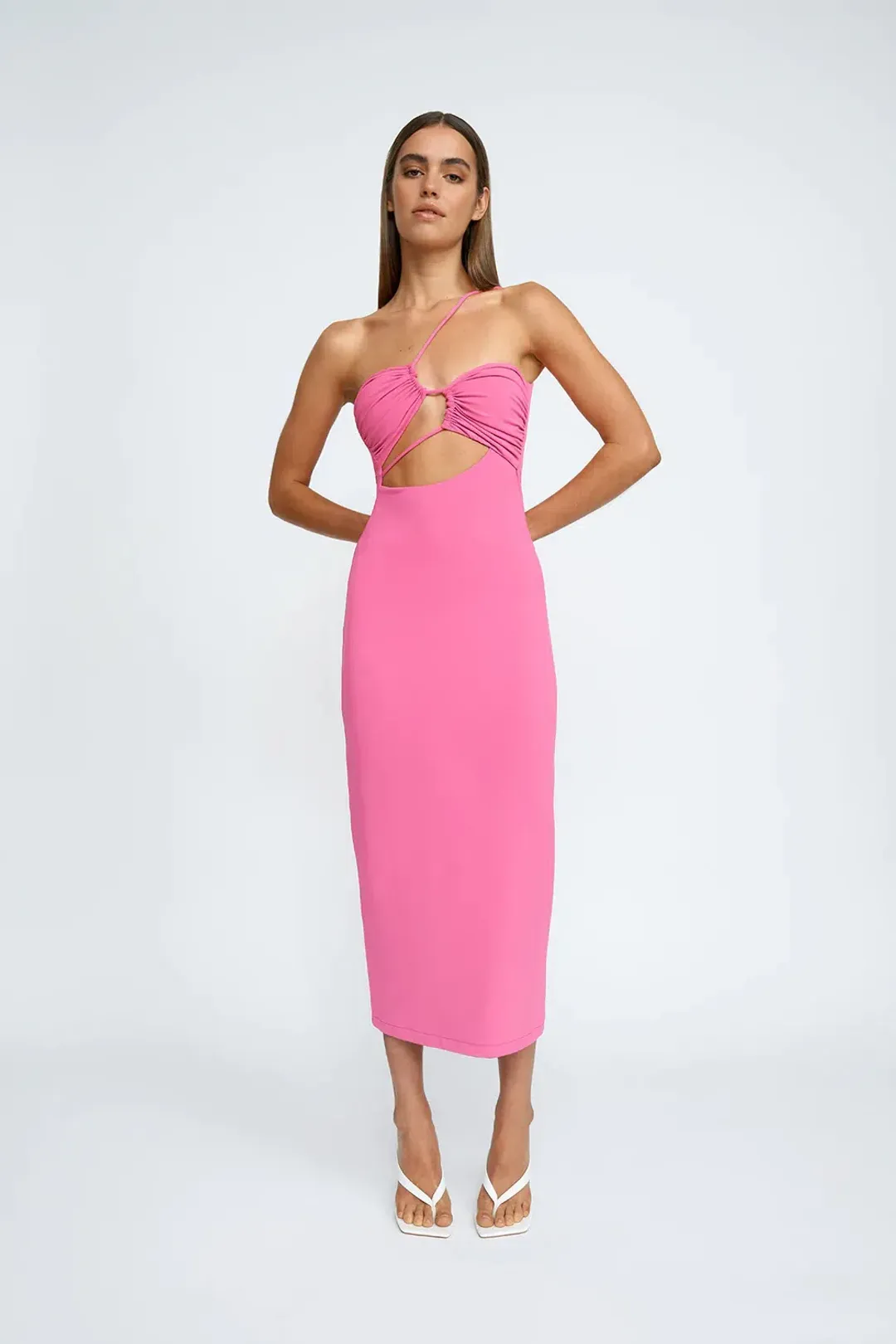 By Johnny Siya Slice Gather Dress Pink Size 8 for rent on The Volte - main image