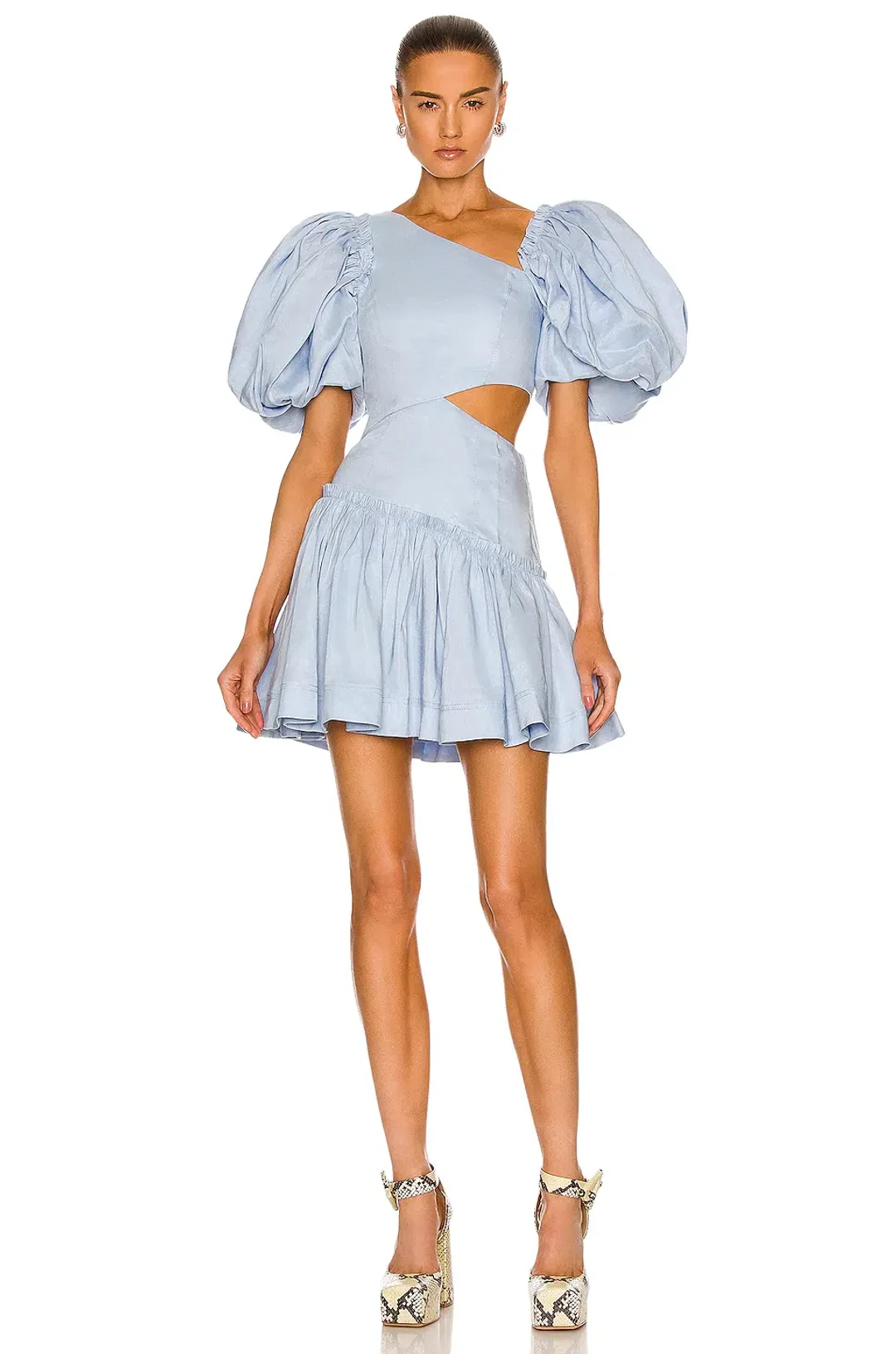 Aje Chateau Cut Out Mini Dress in Sky Blue Size 8 for rent on The Volte - main image
