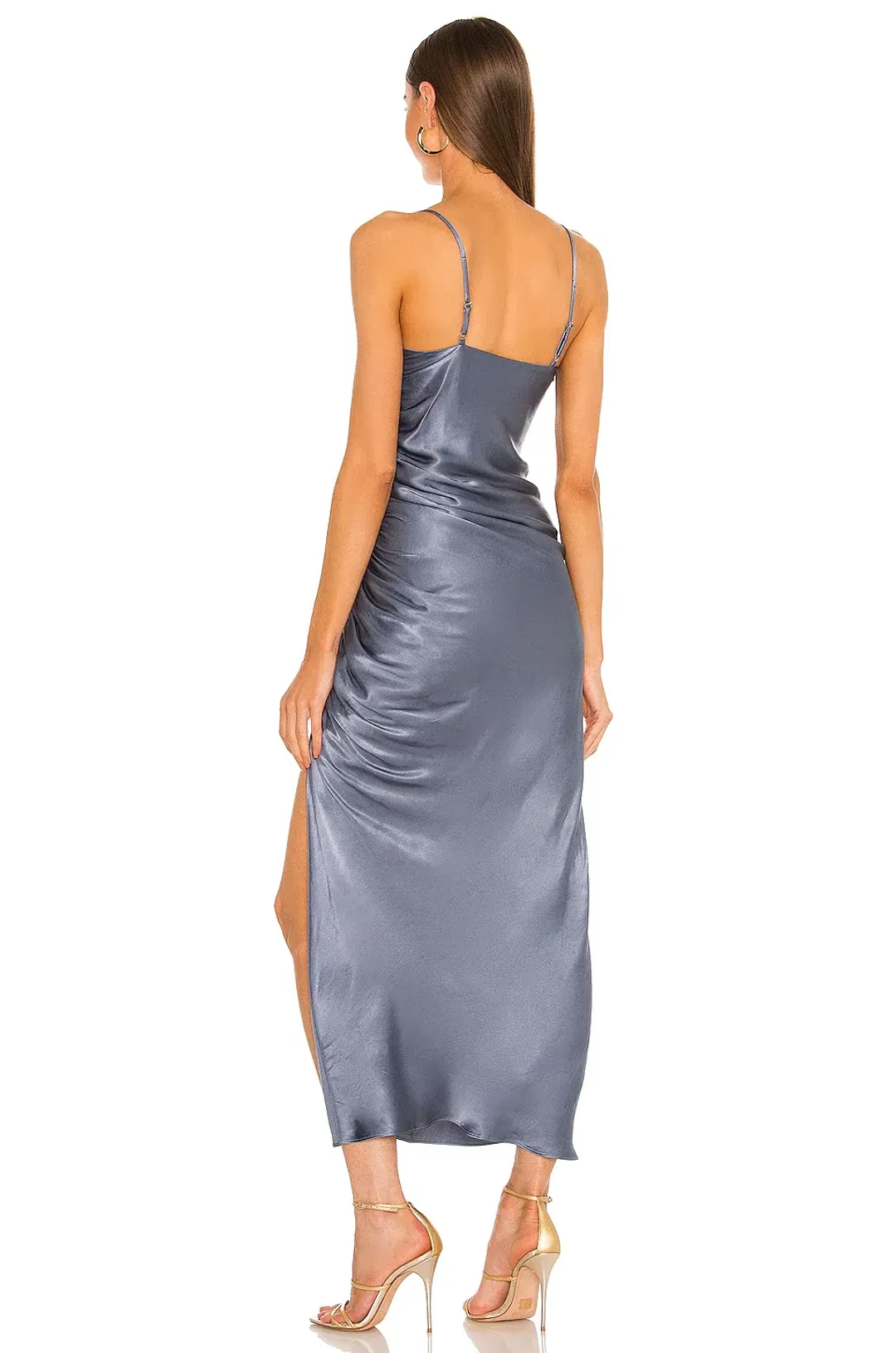 Shona Joy Lily Bias Ruched Midi Dress in Blue Smoke Size 6 for rent on The Volte - main image