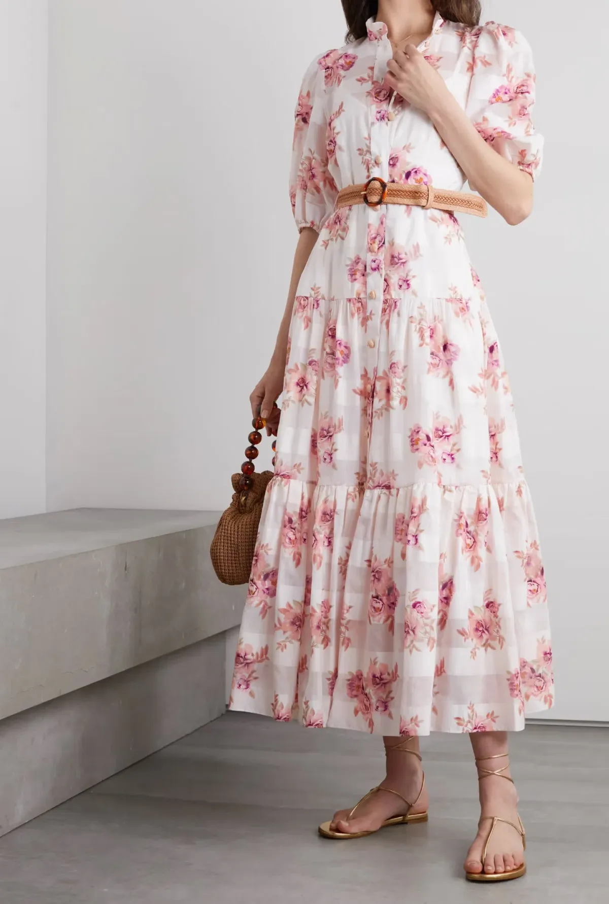 Zimmermann Rosa Belted Floral-Print Cotton and Silk-Blend Jacquard Midi Shirt Dress Size 16 - Image 2