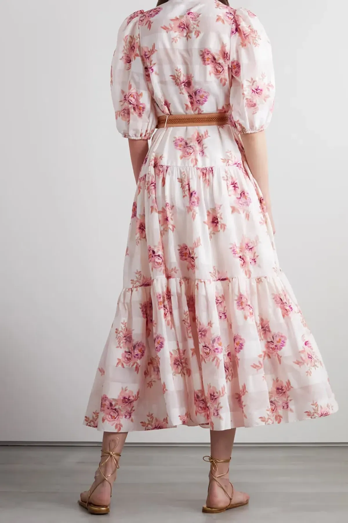 Zimmermann Rosa Belted Floral-Print Cotton and Silk-Blend Jacquard Midi Shirt Dress Size 16 - Image 3