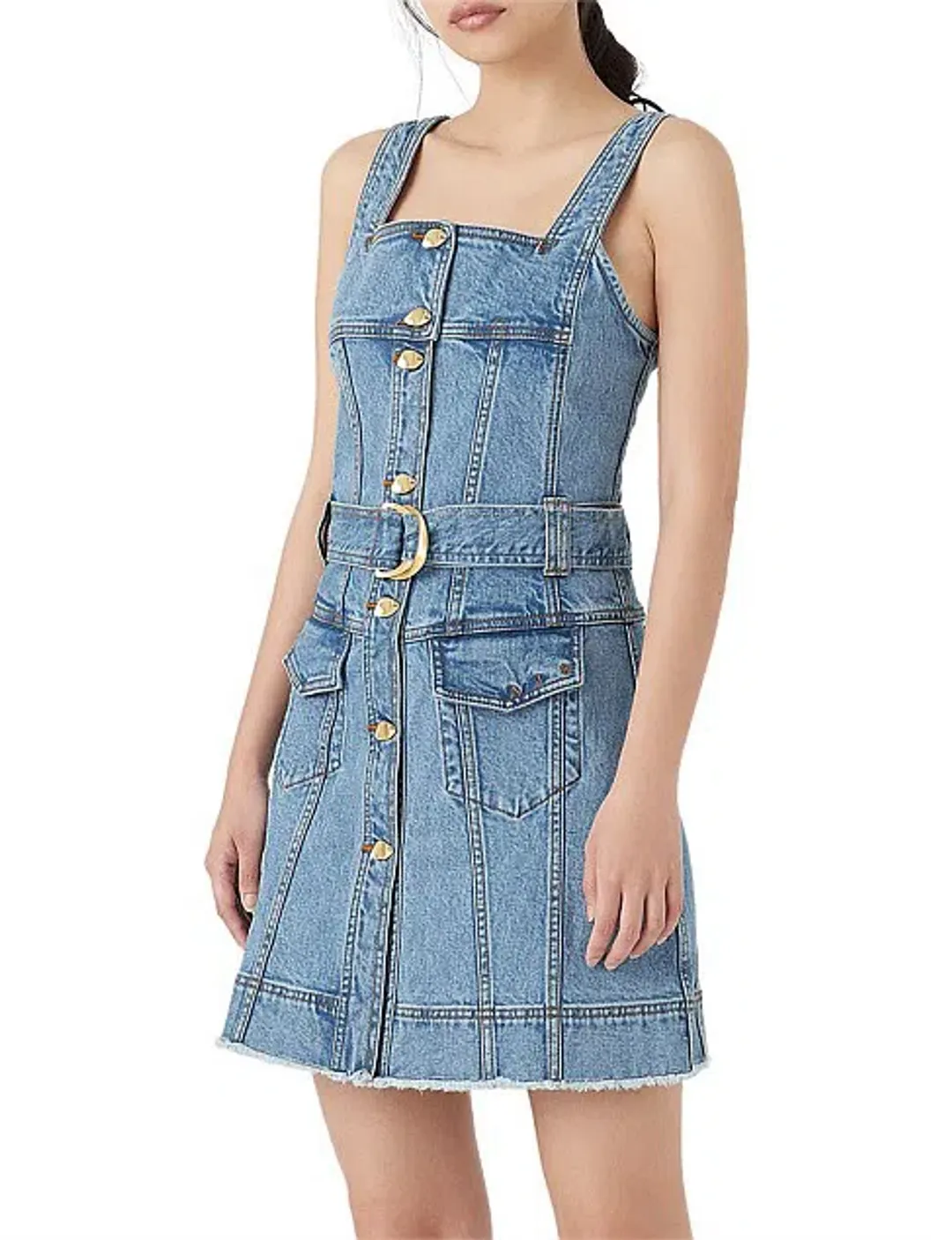 Aje Paperbark Denim Mini Dress Blue Size 4 for rent on The Volte - main image