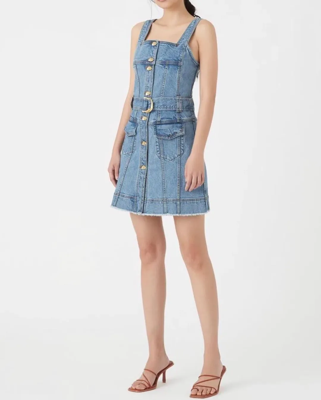 Aje Paperbark Denim Mini Dress Blue Size 4 for rent on The Volte - main image