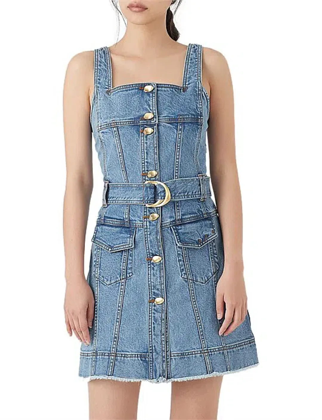 Aje Paperbark Denim Mini Dress Blue Size 4 for rent on The Volte - main image
