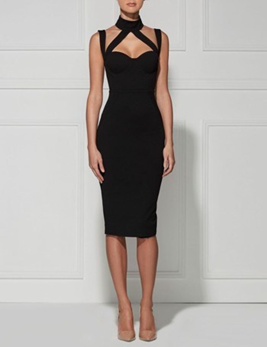 MISHA Claudia Halter Cross Over Dress Black Size 10/M for rent on The Volte - main image