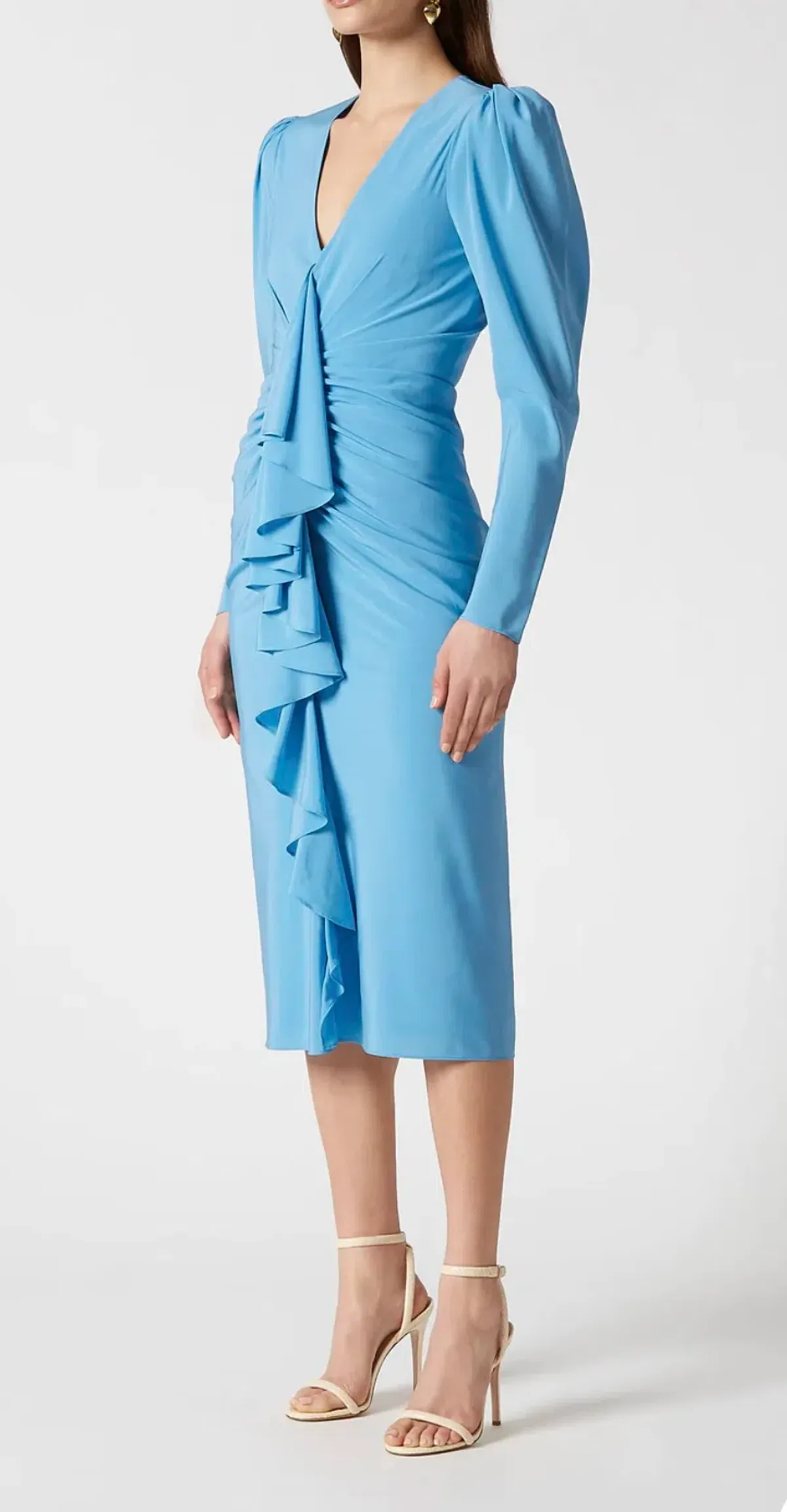 Scanlan Theodore Silk Drape Sleeve Dress Blue Size 8 - Image 2