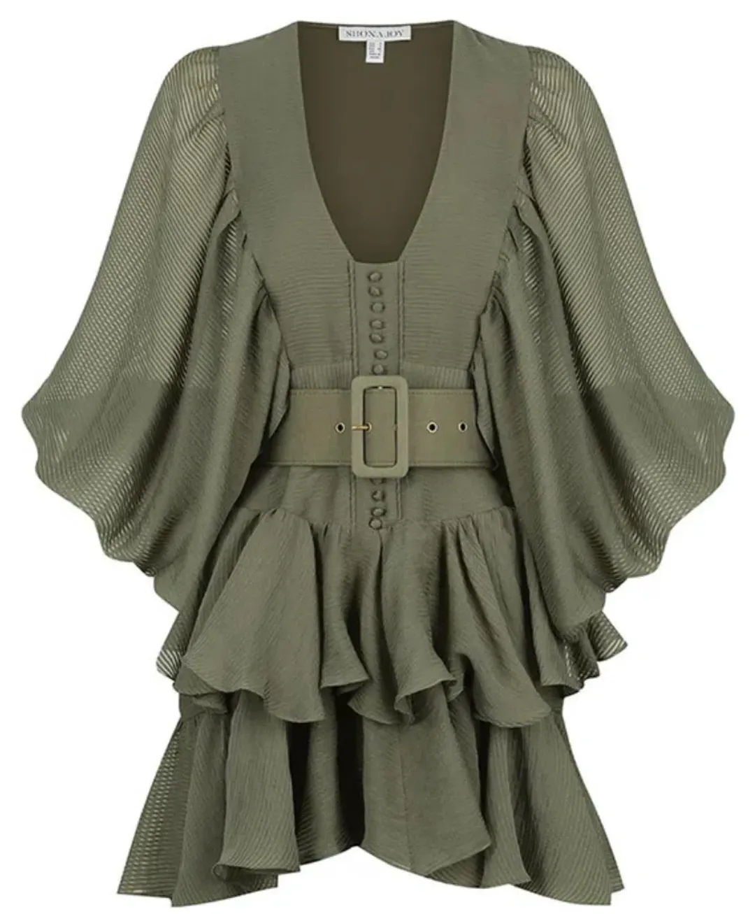 Shona Joy Charlotte Plunged Draped Mini Dress Khaki Size 8 for rent on The Volte - main image