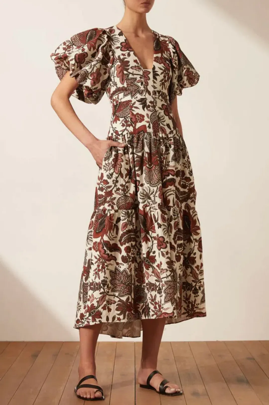 Shona Joy Plunged Short Sleeve Midi Dress Catalina Size 10 for rent on The Volte - main image