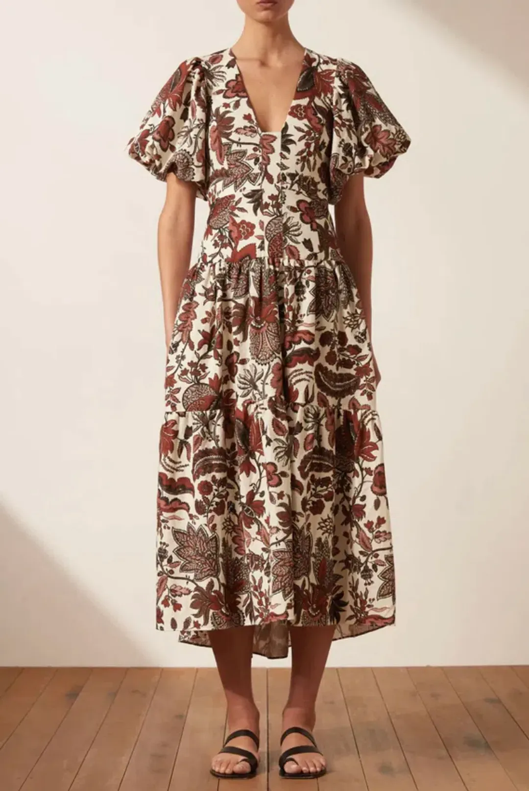 Shona Joy Plunged Short Sleeve Midi Dress Catalina Size 10 for rent on The Volte - main image