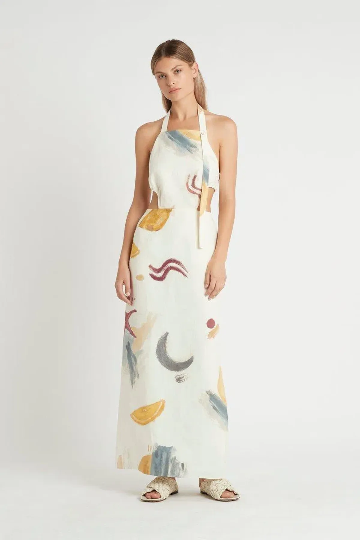 Sir The Label Gabrielle Penfold Martine Halter Dress Print Cream Size 0 / AU 6 - Image 1