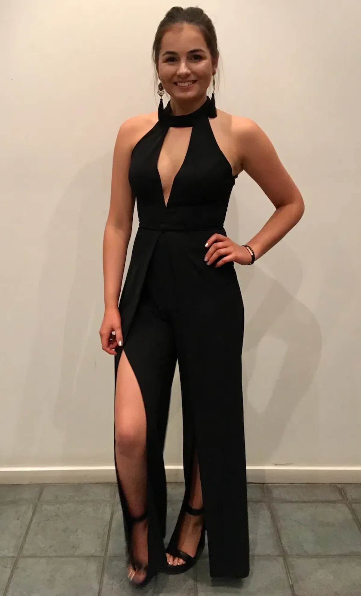 Seduce Plunge Neck Jumpsuit Black Size 8 - Image 1