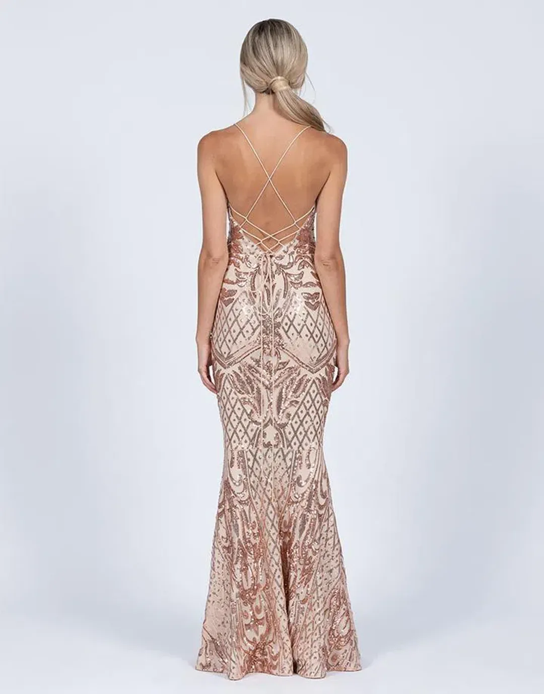 Bariano Serpentine Scoop Gown Gold Sequin Size 10 for rent on The Volte - main image