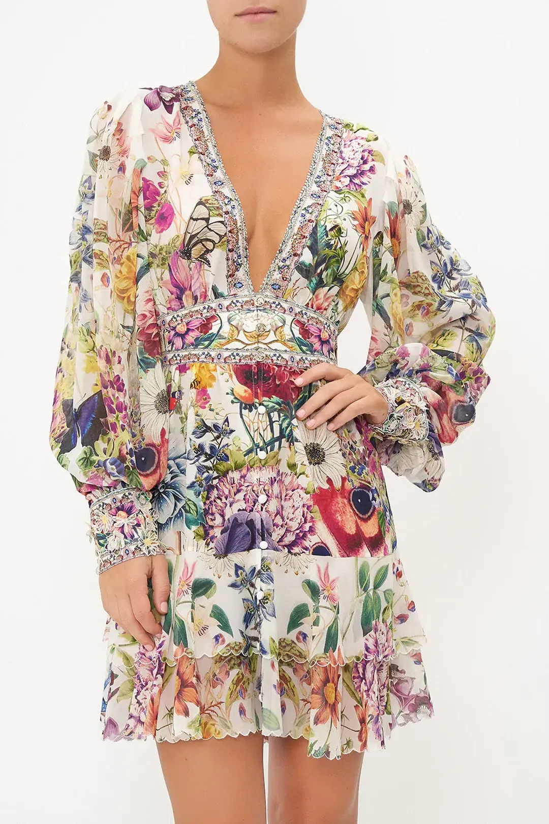 Camilla Button Front Frill Dress Queens Bee Hive Print Size 6 for rent on The Volte - main image