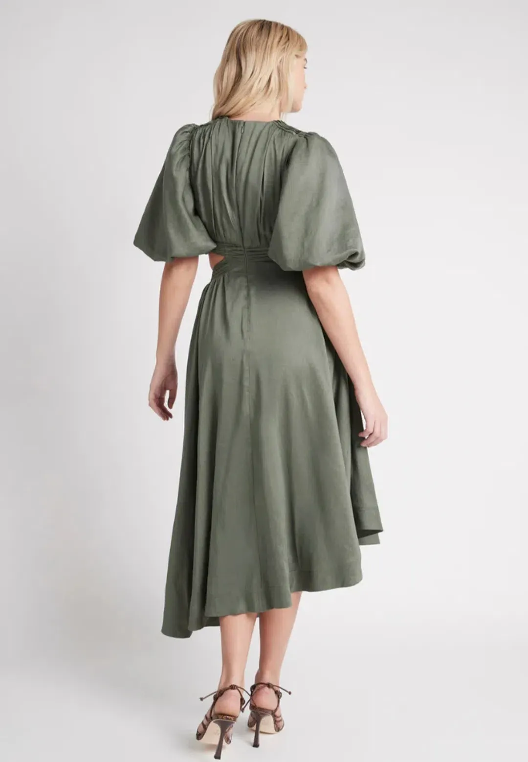 Aje Tidal Tucked Cut Out Midi Dress Green Size 8 for rent on The Volte - main image