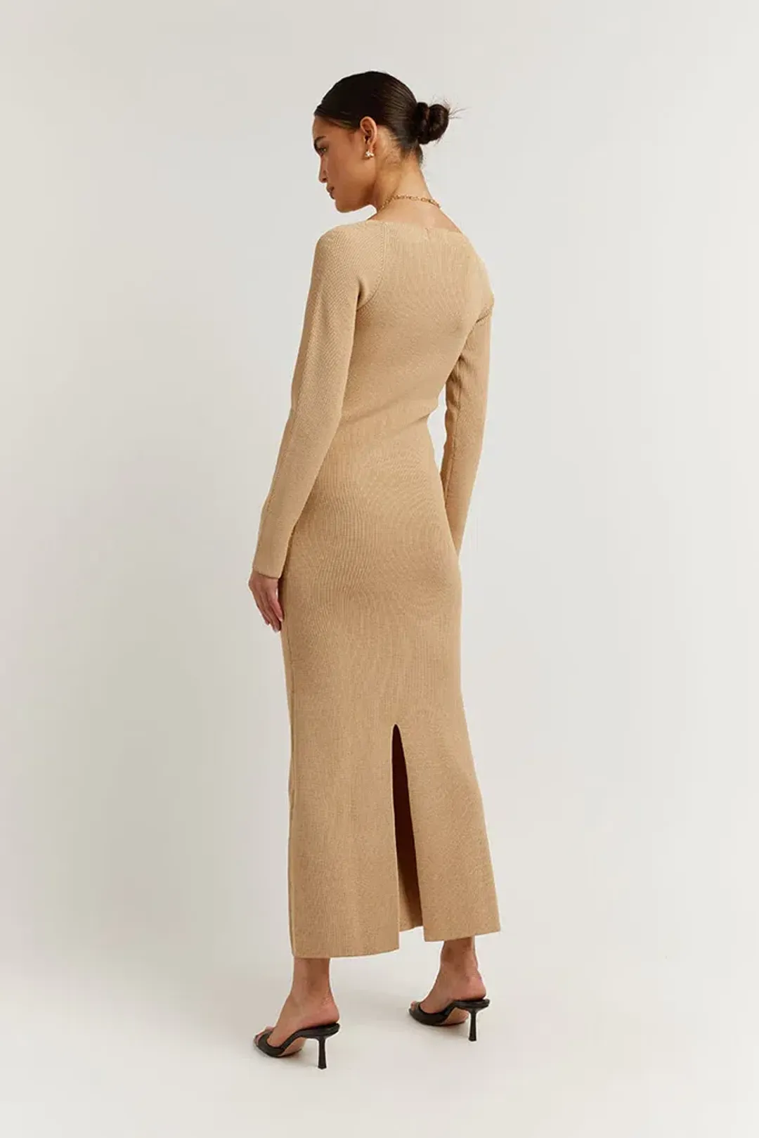 Dissh Stride Warm Wheat Knit Midi Dress Beige Size 8 for rent on The Volte - main image