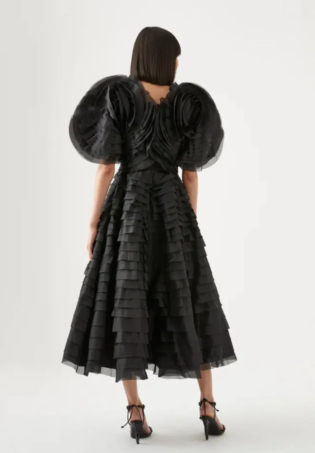 Aje Amour Ruffle Midi Dress Black Size 8 for rent on The Volte - main image