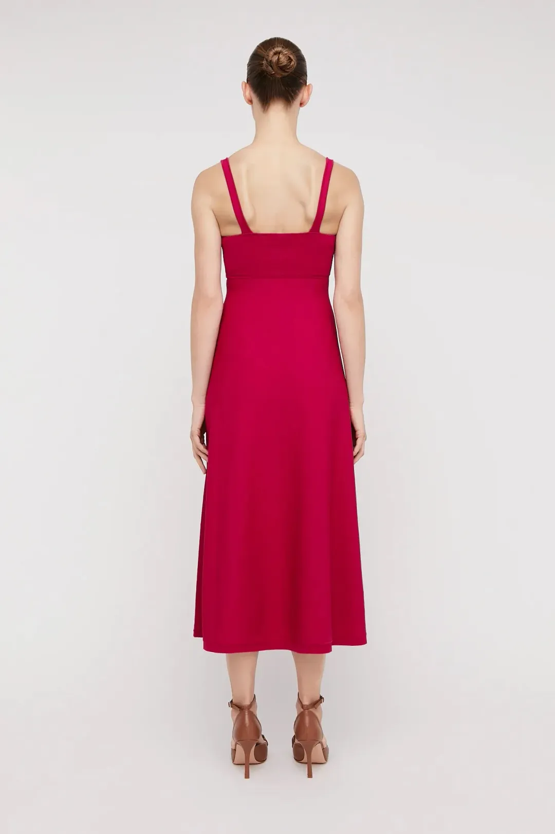 Scanlan Theodore Crepe Knit Square Neck Dress in Raspberry Red Size S/ AU 8 for rent on The Volte - main image