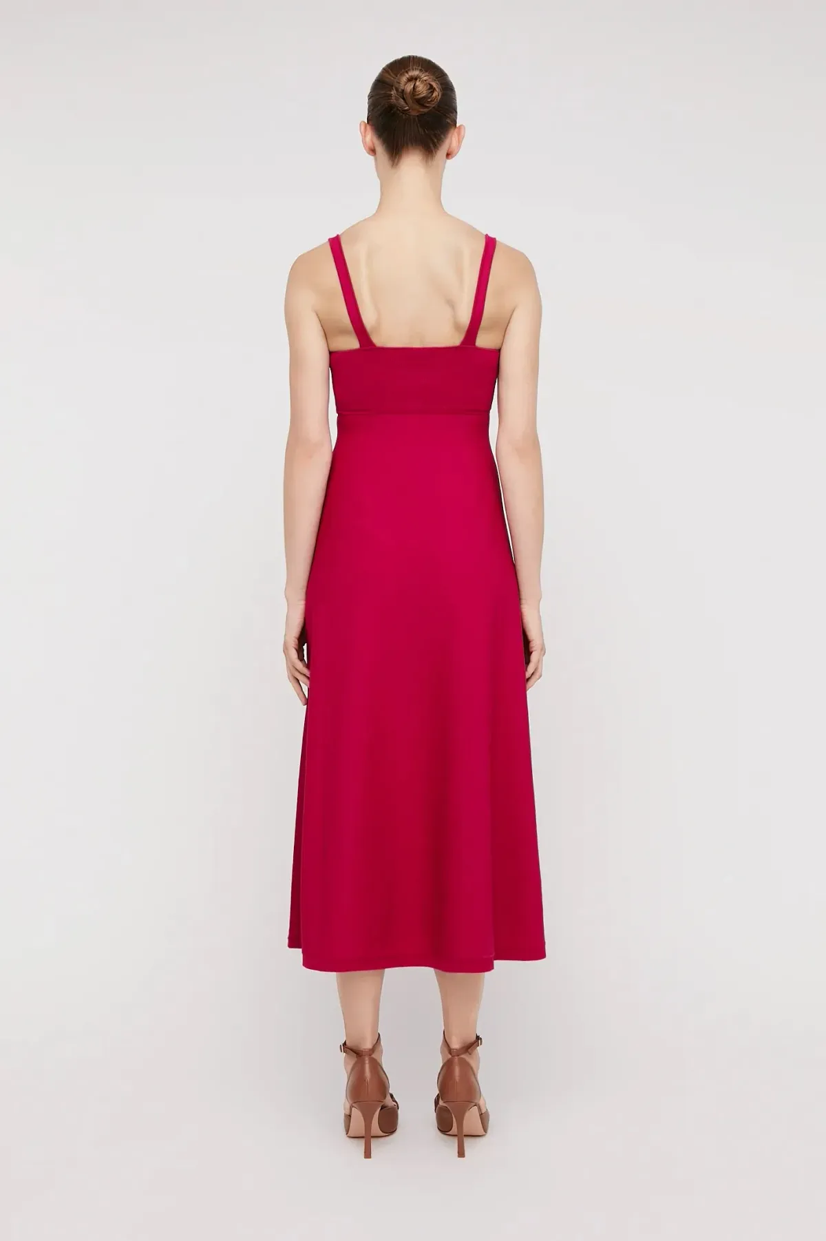 Scanlan Theodore Crepe Knit Square Neck Dress in Raspberry Red Size S/ AU 8 - Image 2
