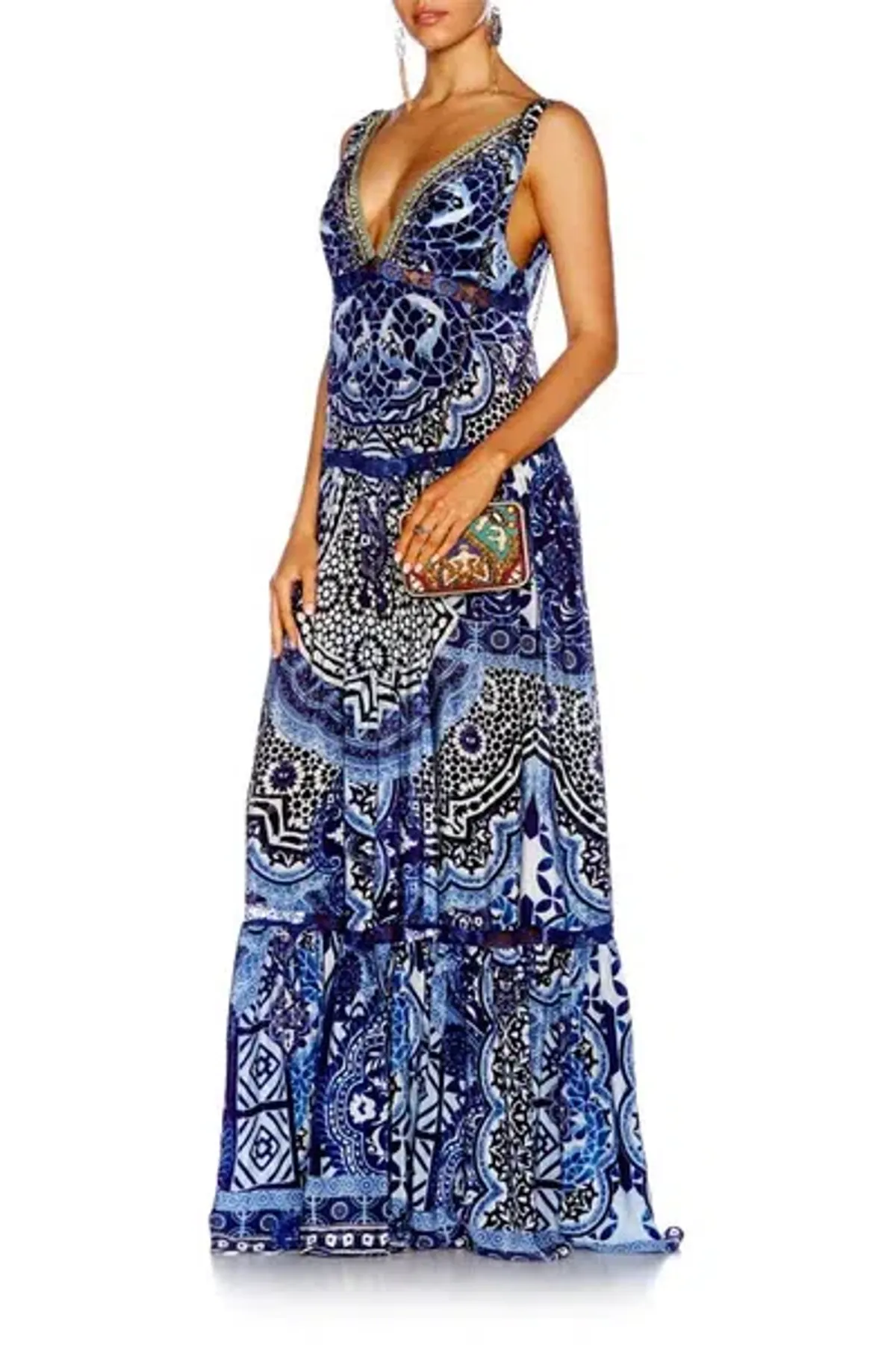 Camilla Under V-neck Gathered Tiered Maxi Dress The Medina Moon Size 14 - Image 4