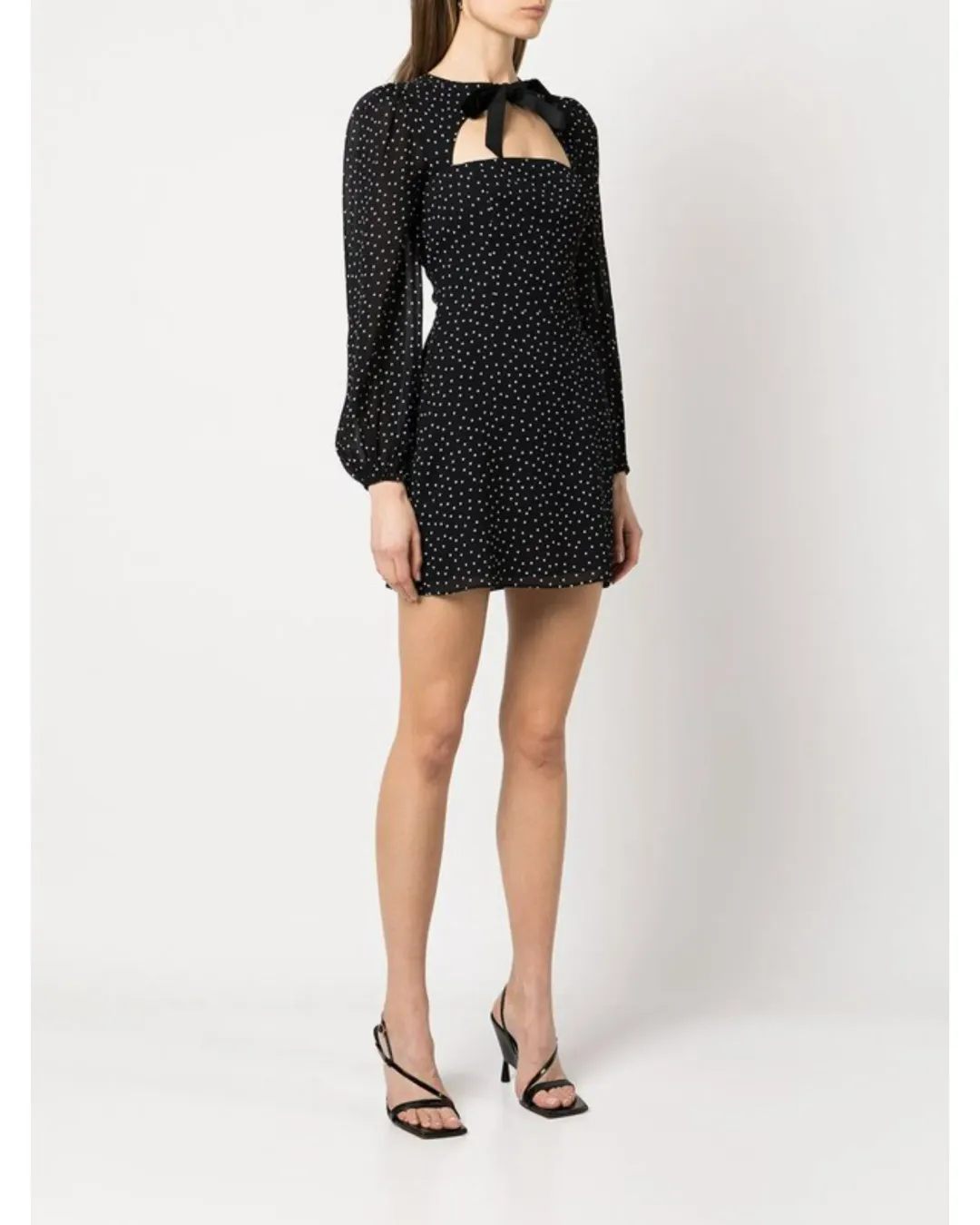 Reformation Terri Polka Dot Mini Dress Black Size AU 6 for rent on The Volte - main image