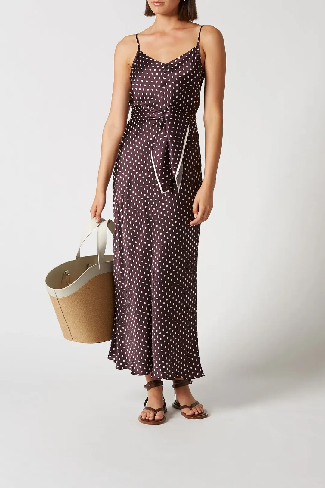 Scanlan Theodore Silk Bias Dot Dress Burgundy Size 12 for rent on The Volte - main image