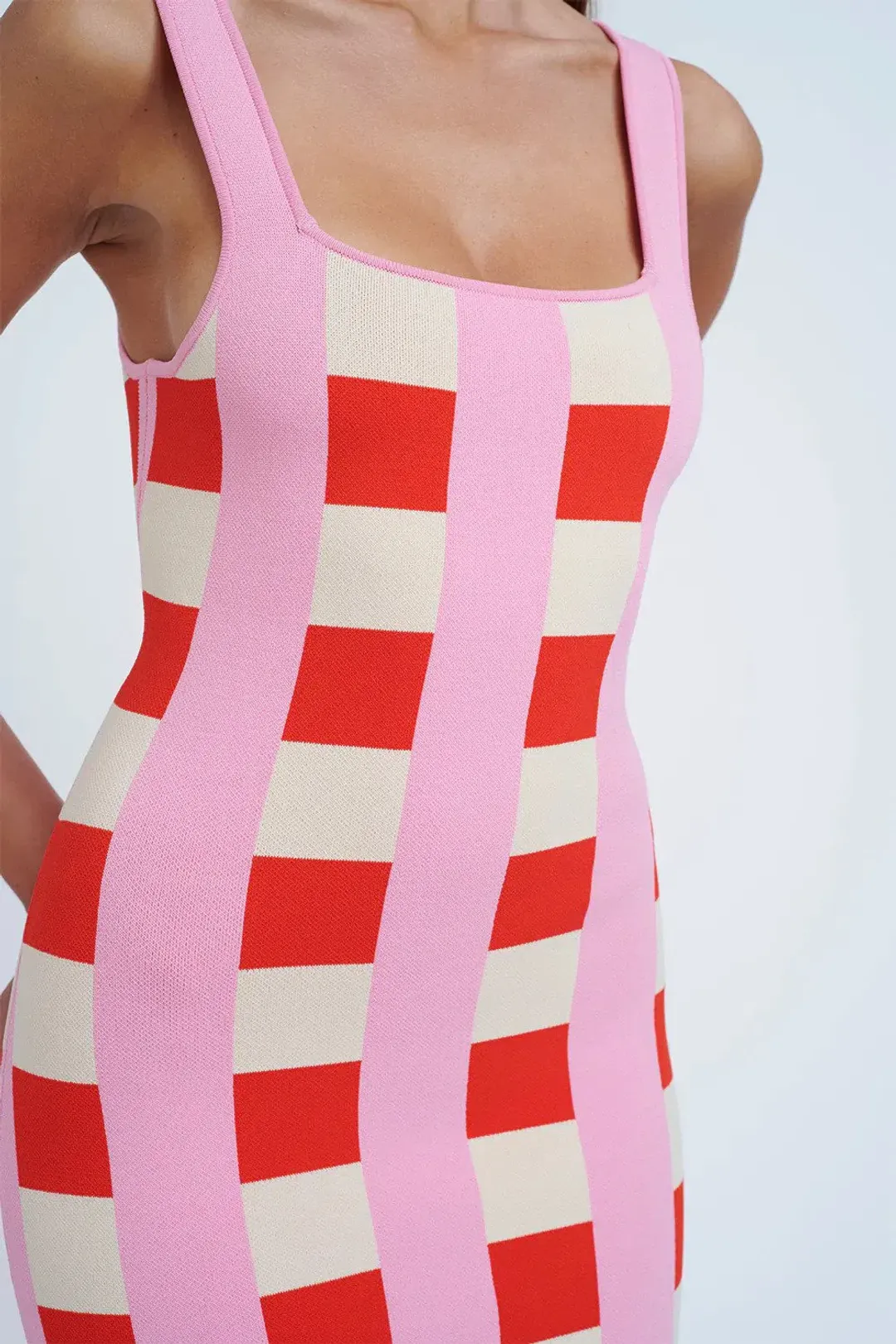 By Johnny Cora Check Knit Midi Dress Multi Size 6 for rent on The Volte - main image