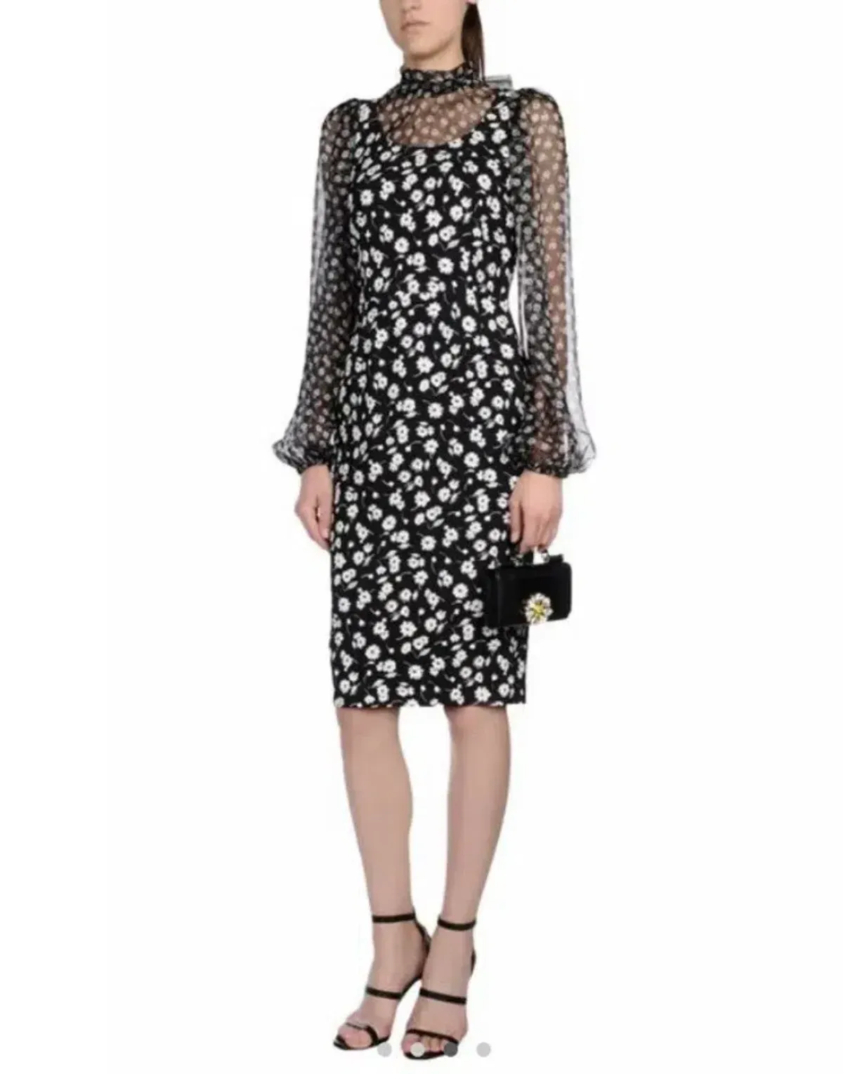 Dolce & Gabbana Floral Midi Dress Black/White Size 38/ Au 6 - Image 1