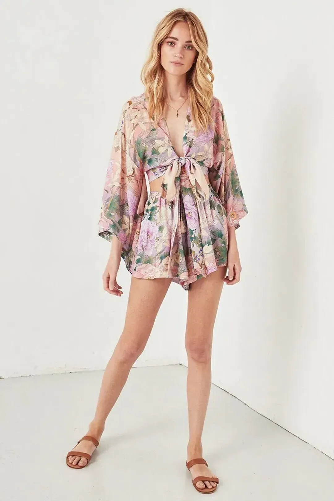 Spell Lily Kimono Top Size L and Flutter Shorts Size XL Set Print for rent on The Volte - main image