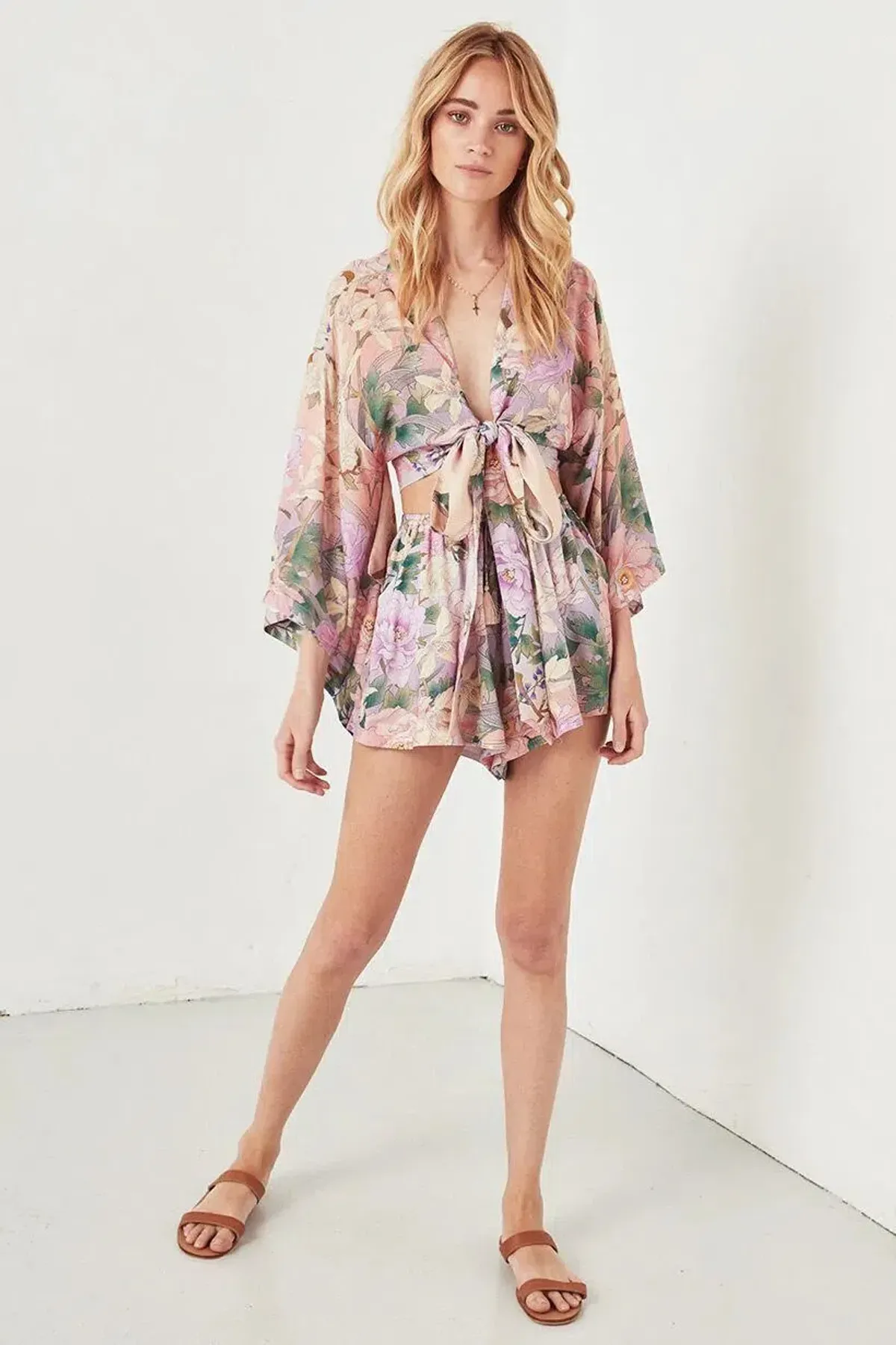 Spell Lily Kimono Top Size L and Flutter Shorts Size XL Set Print - Image 2