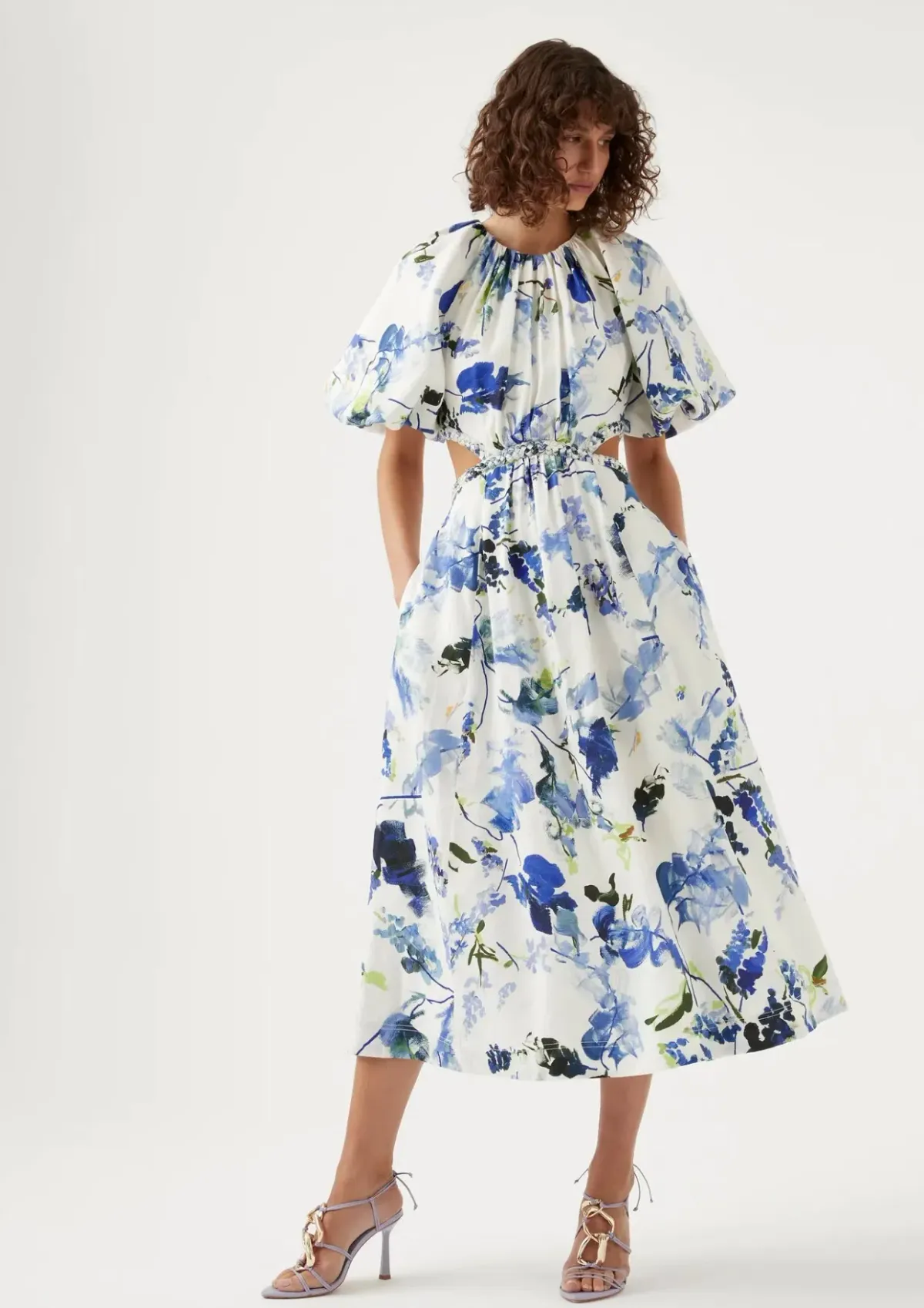 Aje Capucine Puff Sleeve Midi Dress Lavenders of Provence Print Size 8 - Image 1