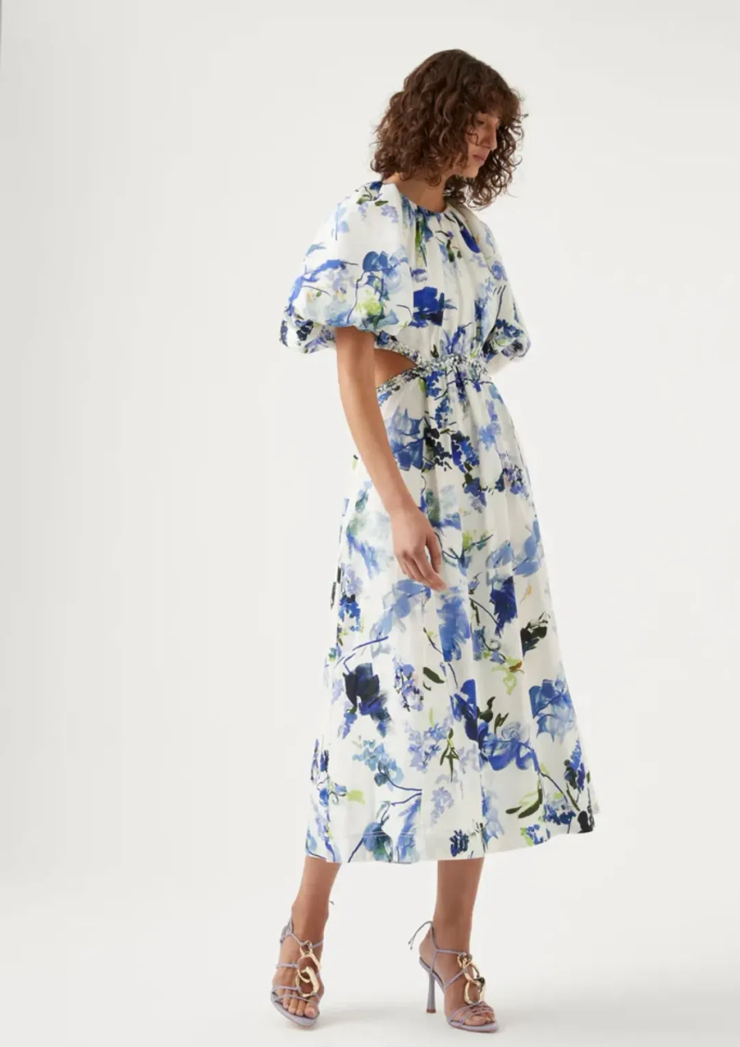 Aje Capucine Puff Sleeve Midi Dress Lavenders of Provence Print Size 8 for rent on The Volte - main image