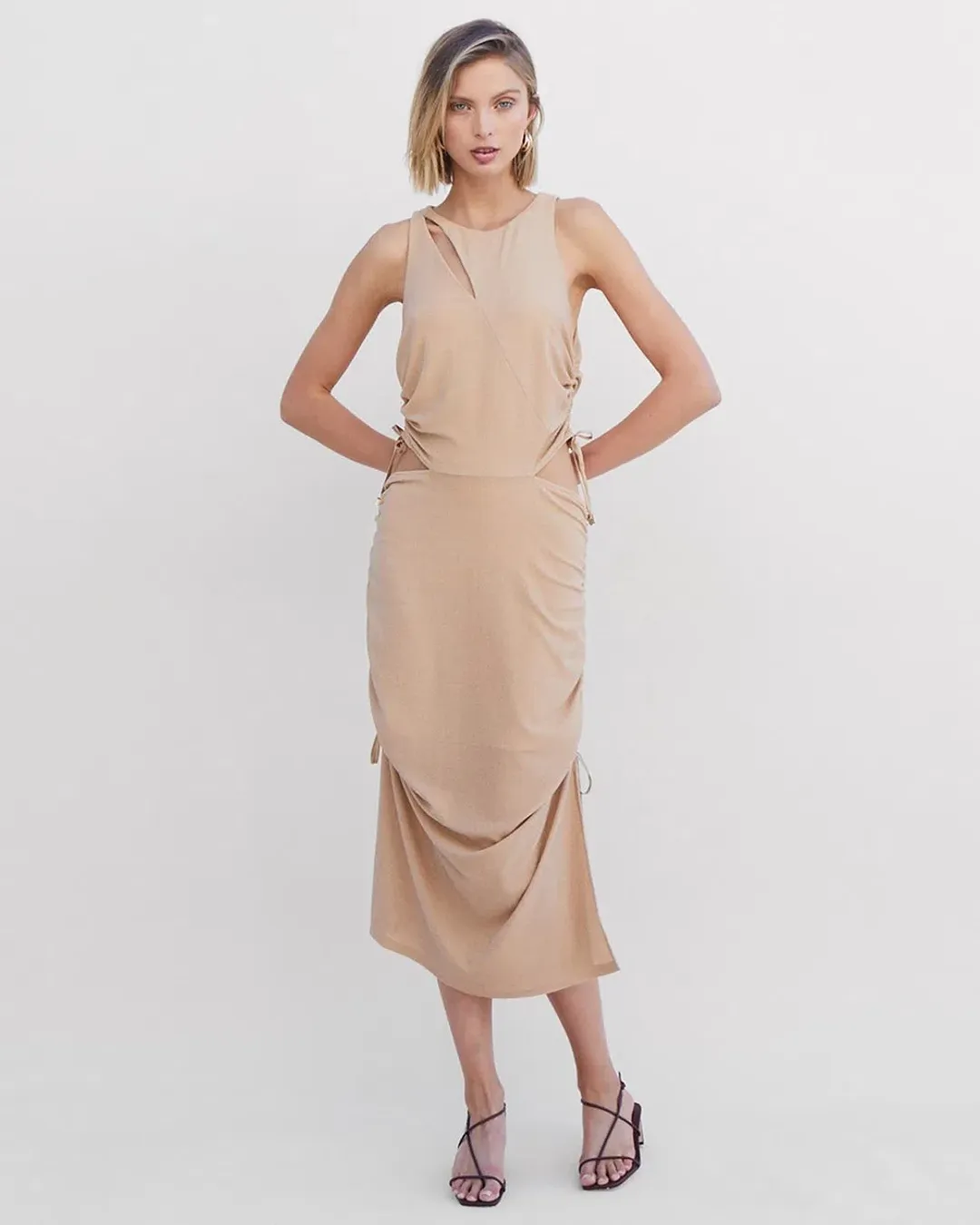 Suboo The Liz Rouched Midi Tank Dress Gold Size S / Au 8 for rent on The Volte - main image