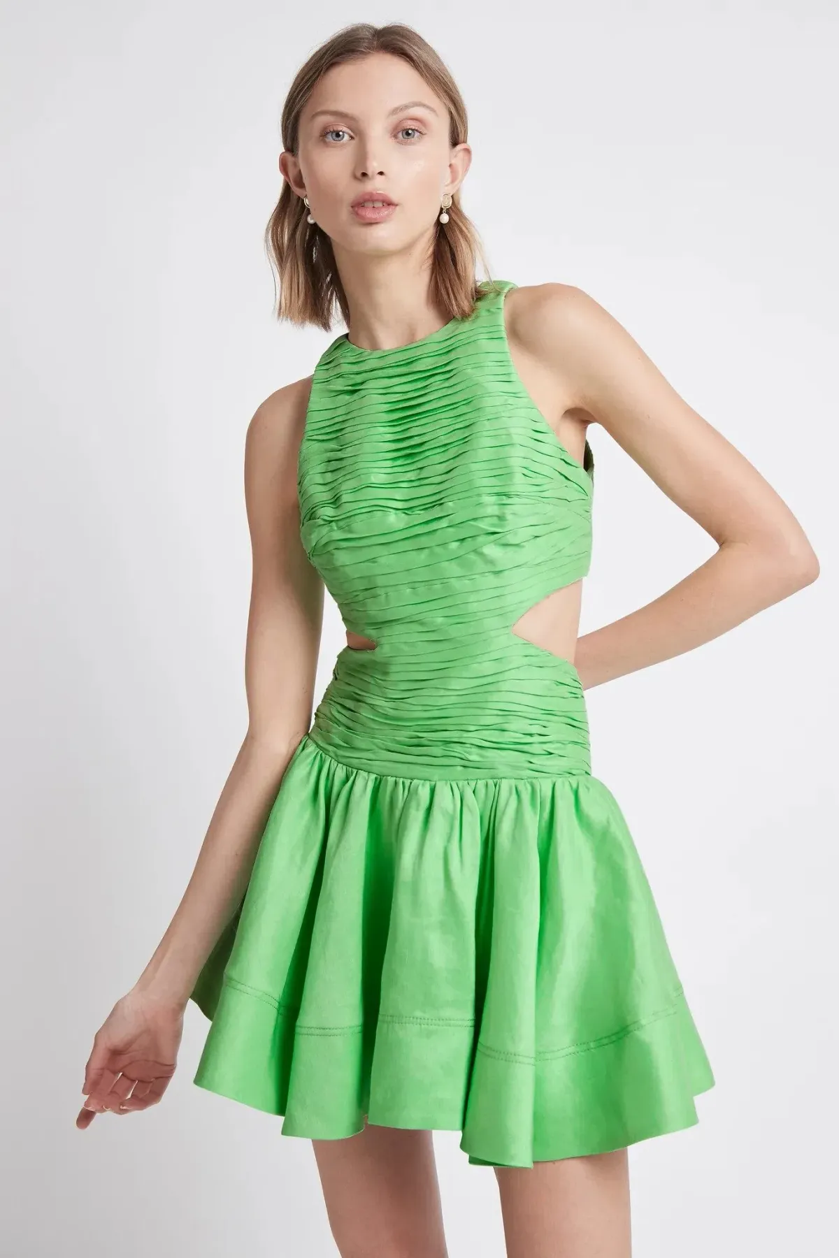 Aje Introspect Cut Out Mini Dress Green Size 14 - Image 2