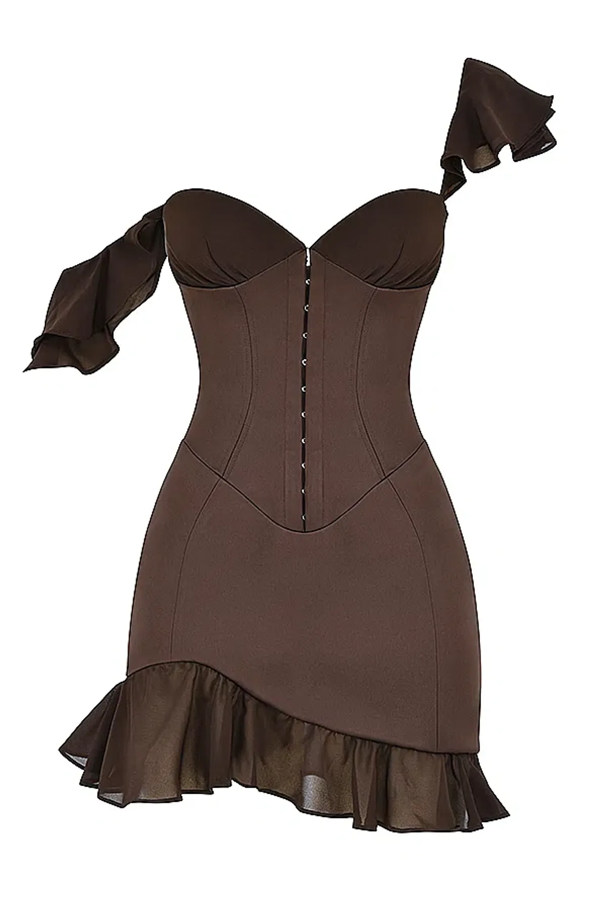 House of CB Dionne Espresso Ruffle Corset Mini Dress Brown Size XS / Au 8 - Image 6