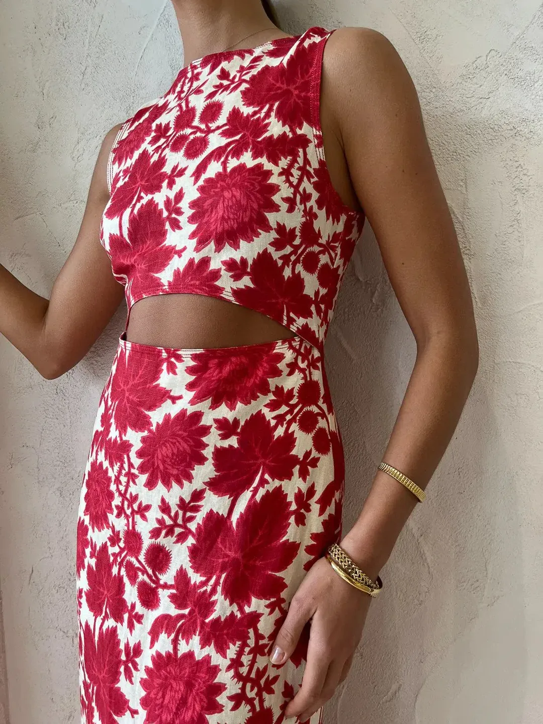 Sir the Label Cinta Cut Out Midi Dress Print Red Size AU 6 for rent on The Volte - main image