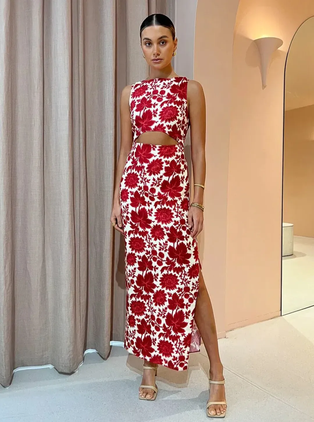 Sir The Label Cinta Cut Out Midi Dress Print Size 10 for rent on The Volte - main image