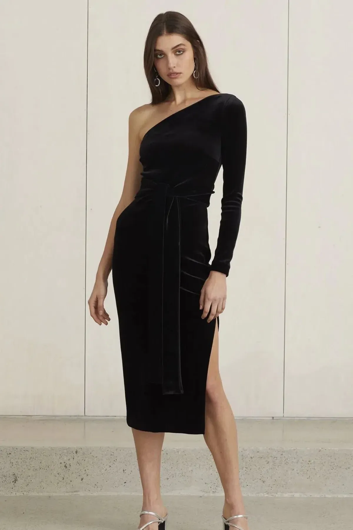 Bec & Bridge Velour One Shoulder Dress Black Size 10 - Image 1