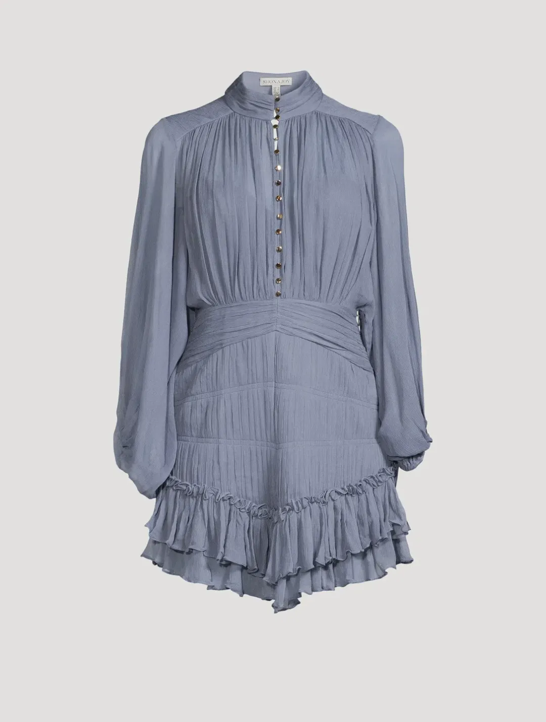 Shona Joy Kayla Button Up Ruched Mini Dress Blue Smoke Size 10  for rent on The Volte - main image