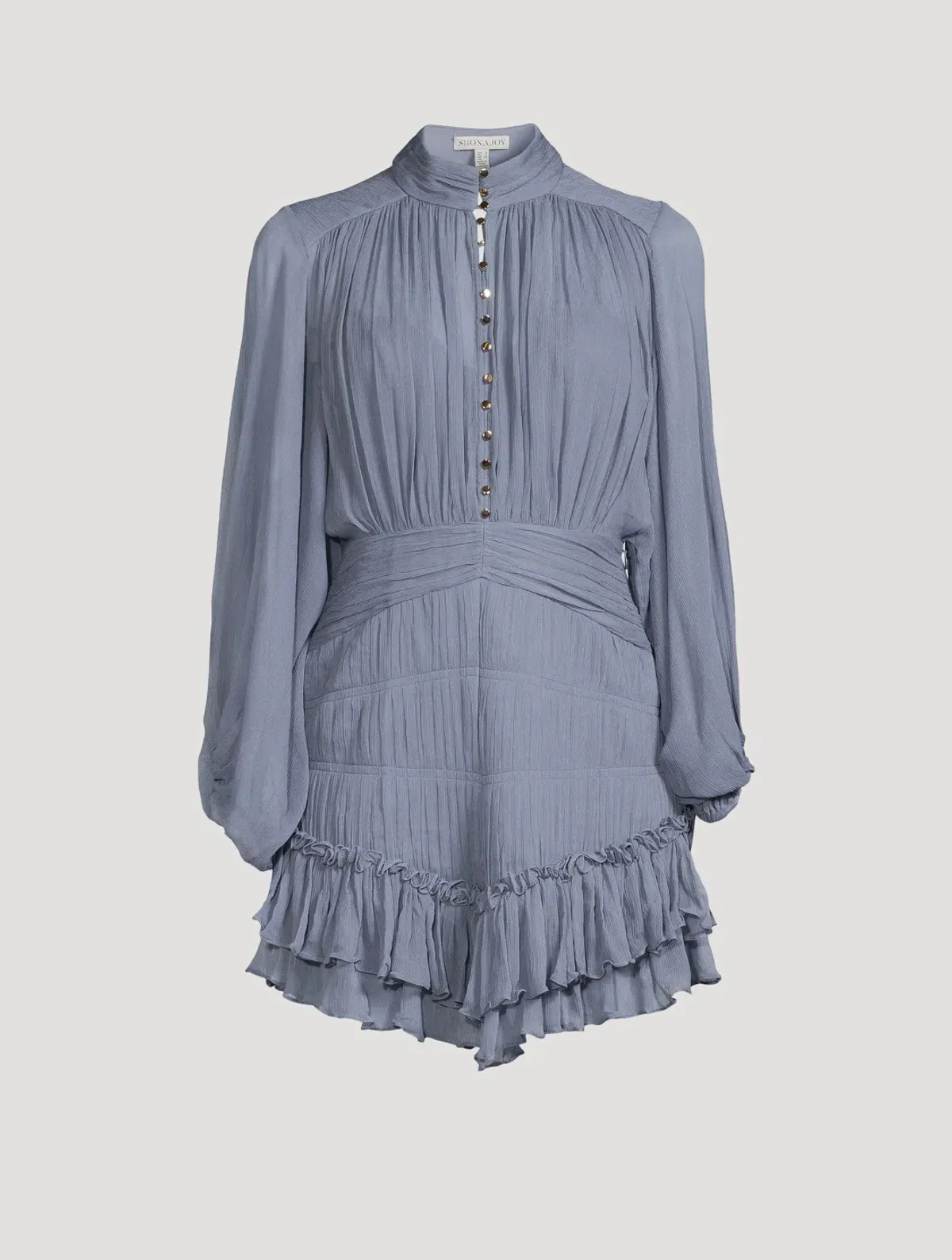 Shona Joy Kayla Button Up Ruched Mini Dress Blue Smoke Size 10  - Image 6