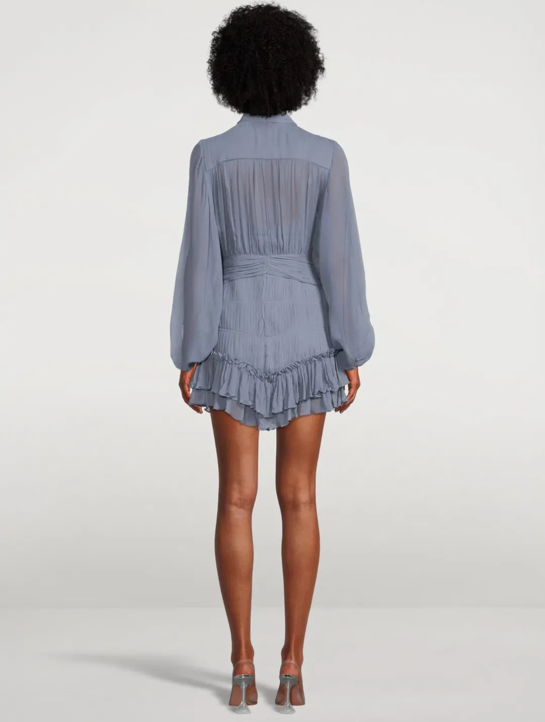 Shona Joy Kayla Button Up Ruched Mini Dress Blue Smoke Size 10  for rent on The Volte - main image