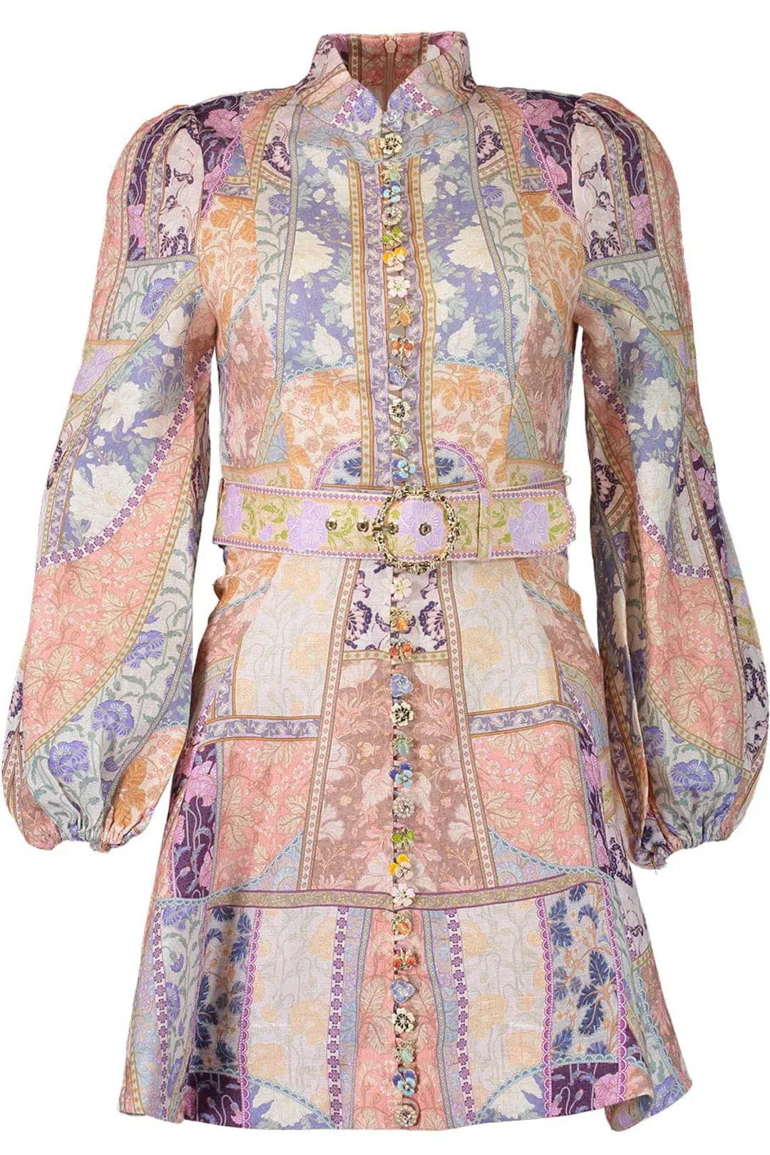 Zimmermann Kaleidoscope Buttoned Mini Dress Multi Swirl Floral Size 1 / Au 10 for rent on The Volte - main image