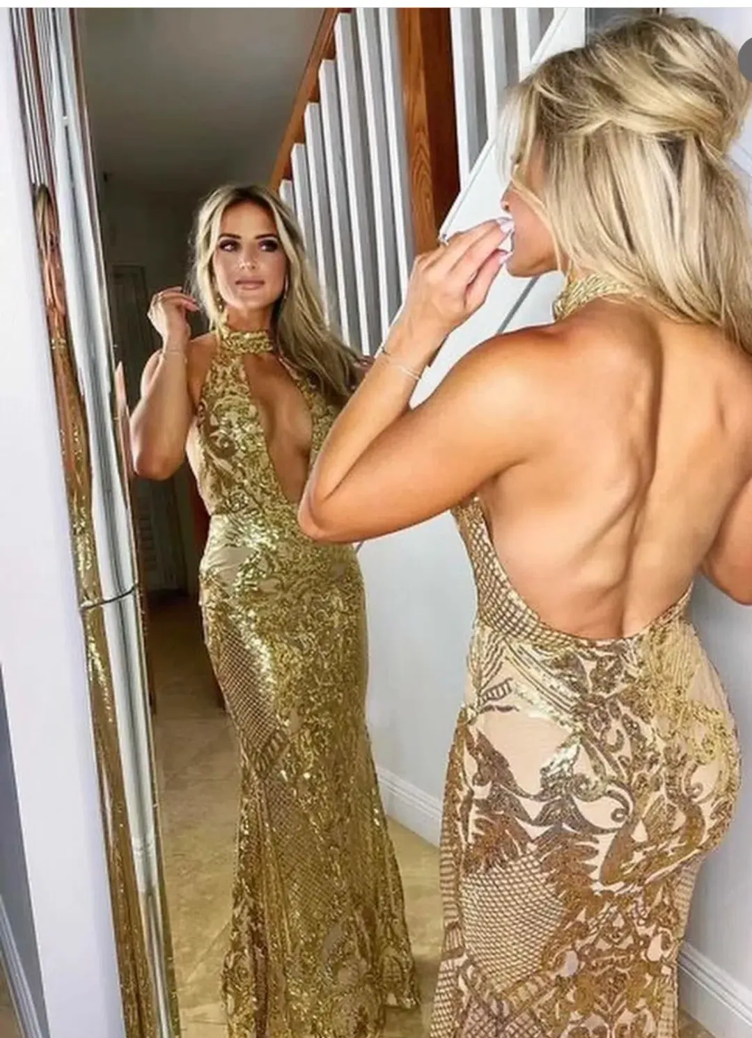 Alamour Nicola Gown Gold Sequin Size 8 for rent on The Volte - main image