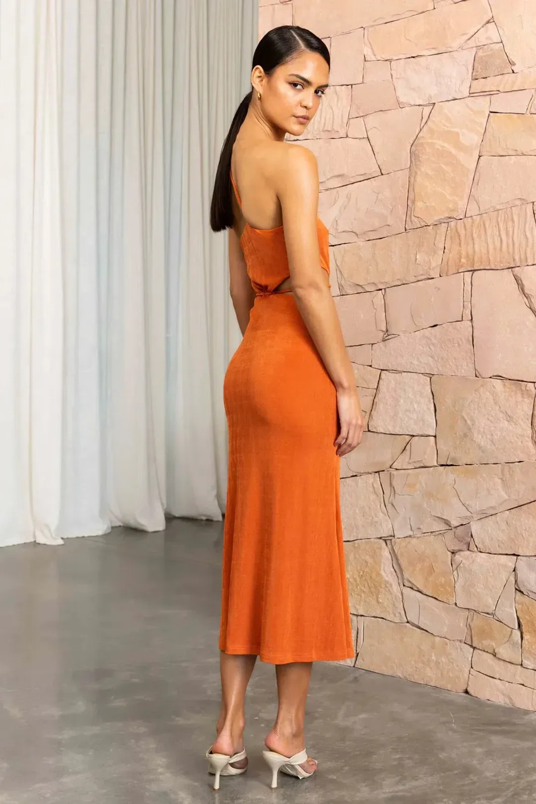 Misha Adara Midi Dress in Apricot Size 6/XS for rent on The Volte - main image