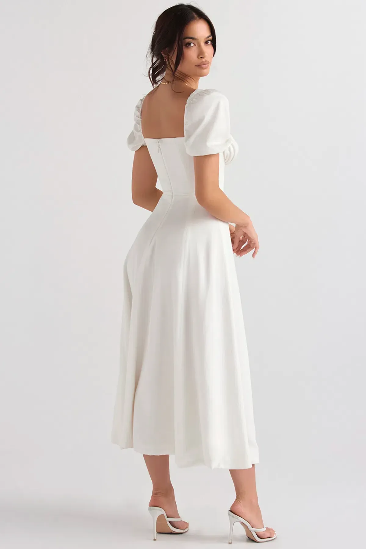 House of CB Tallulah Puff Sleeve Midi Dress White Size S / Au 8 - Image 2
