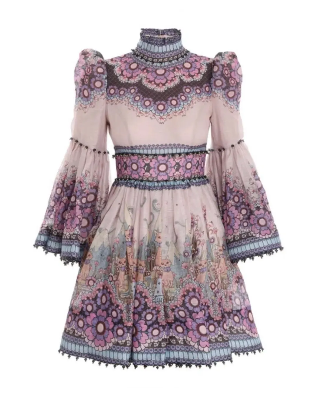 Zimmermann Celestial Bell Sleeve Mini Dress Gemini Zodiac Print Size 1 / Au 10 for rent on The Volte - main image