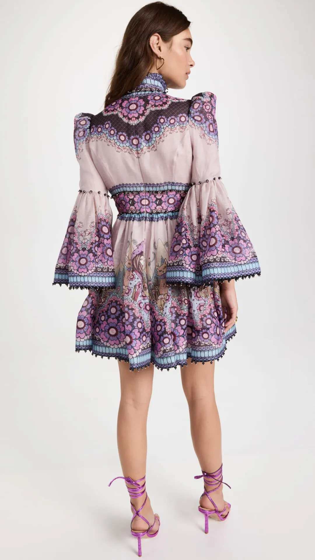 Zimmermann Celestial Bell Sleeve Mini Dress Gemini Zodiac Print Size 1 / Au 10 for rent on The Volte - main image