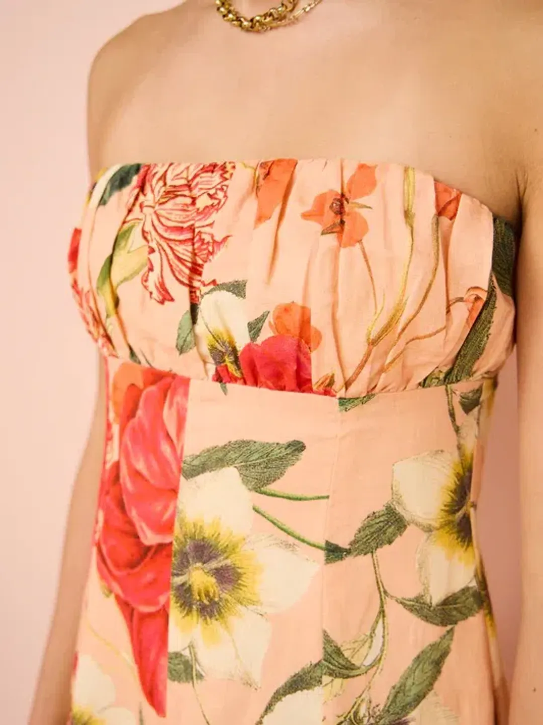 By Nicola Viva Strapless Maxi Dress In Raspberry Punch Floral - Size 8 for rent on The Volte - main image