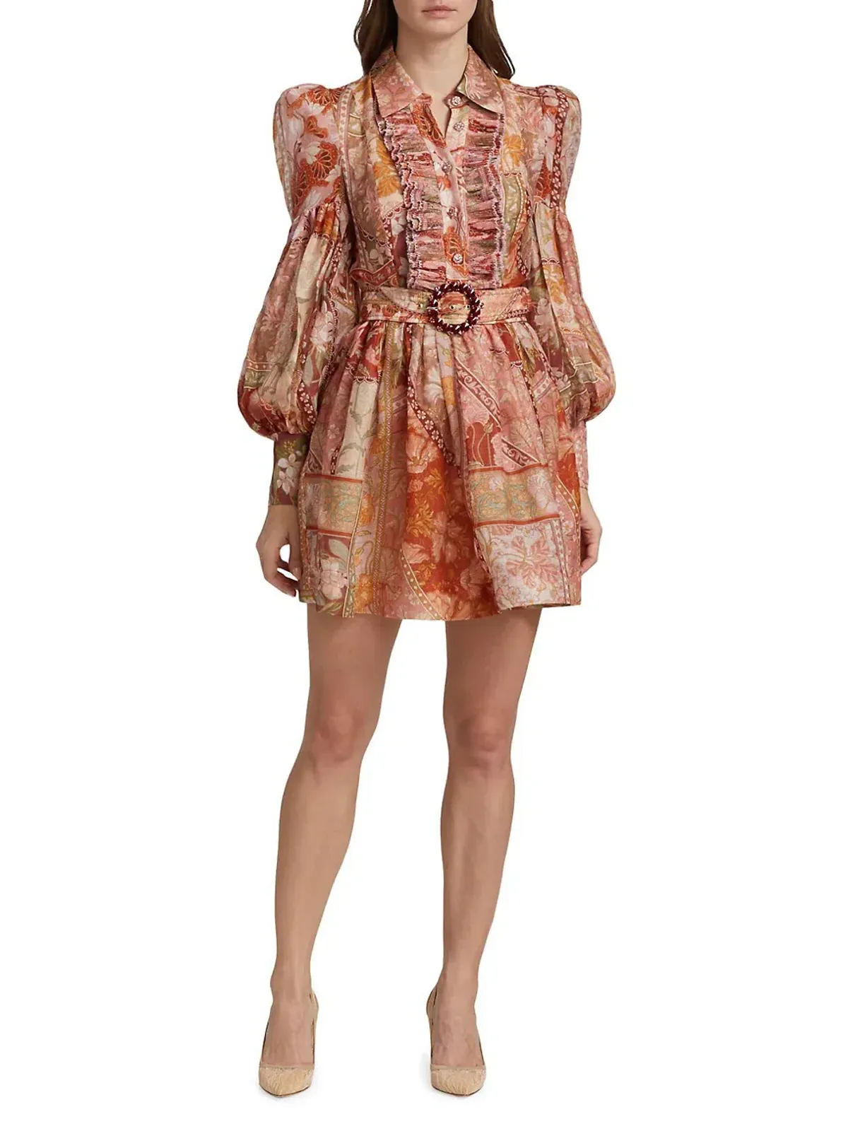 Zimmermann Kaleidoscope Tuxedo Frill Mini Dress Red Swirl Floral Size 0/Au 8 - Image 1