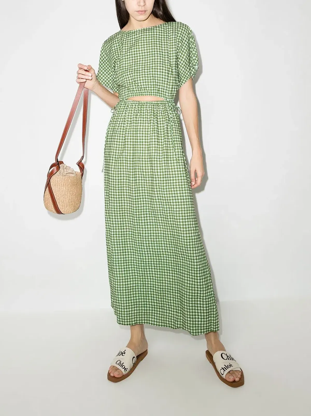 Peony Picnic After Swim Gingham-check Maxi Dress Green Size 10  - Image 2