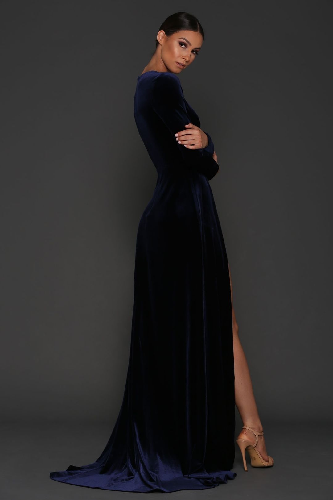 Elle Zeitoune Fontaine Velvet Dress Navy Size 8 for rent on The Volte - main image